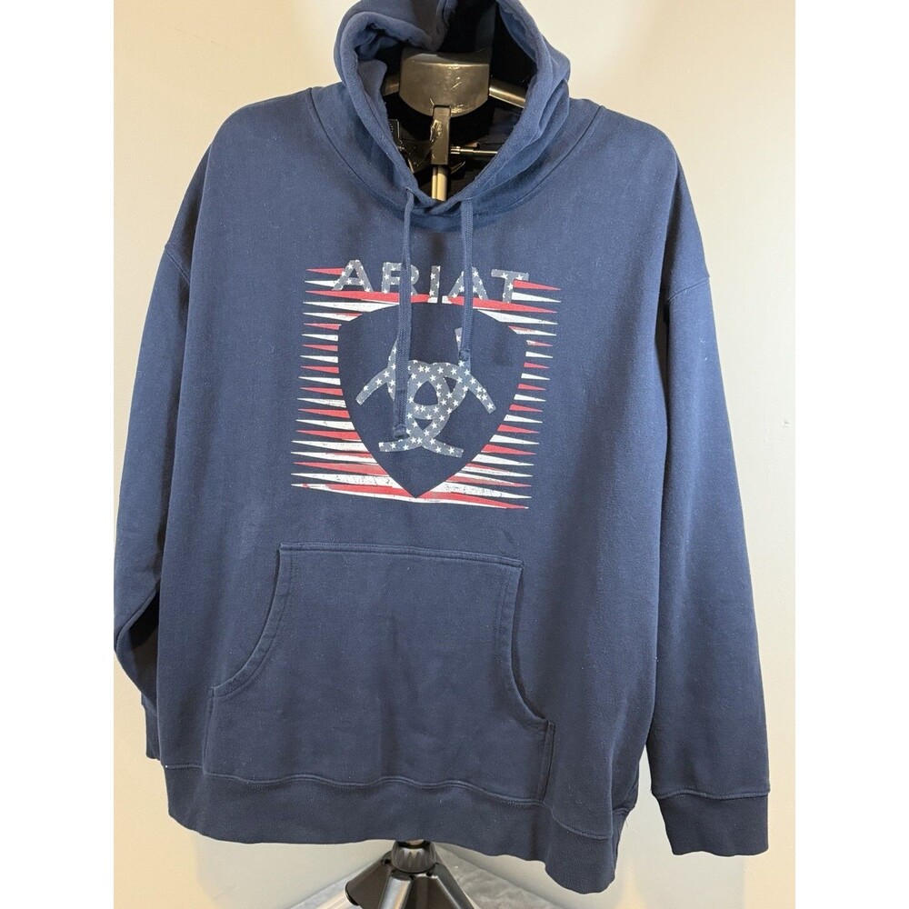 Ariat Men’s Fleece Pullover Hoodie Red White & Blue Size XXL Long Sleeve